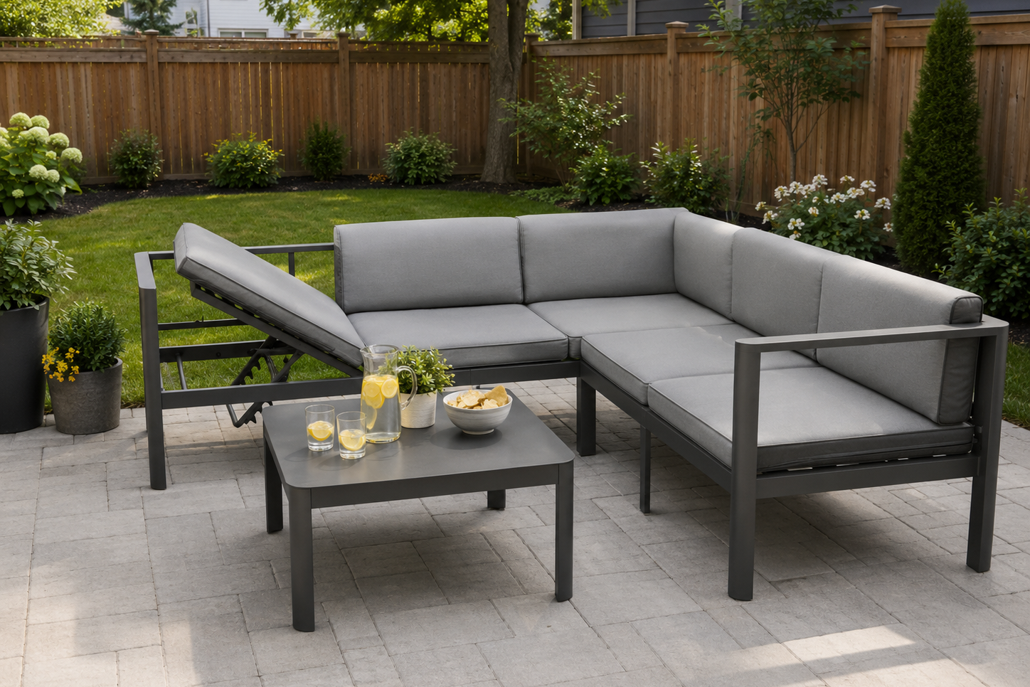 3 Piece Grey Aluminum Patio Sofa Set